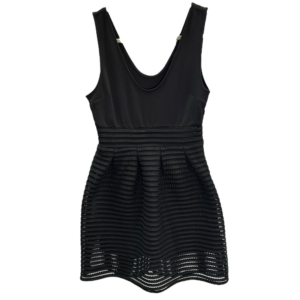 Poetry Women’s Sleeveless Black Knit Scooped Neck Mesh Layered Dress Sz M